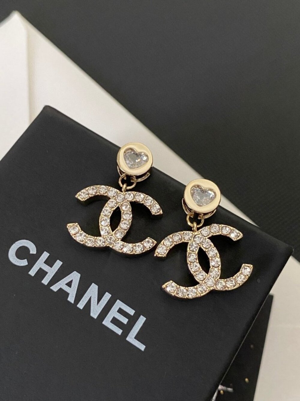 Chanel Heart-Accent CC Dangle Earrings